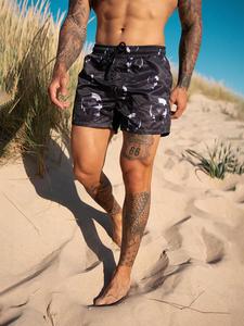 Men's   Skull Print Sports Shorts, Casual Comfy Breathable Beach Shorts, Men's Summer Bottoms for Daily Wear