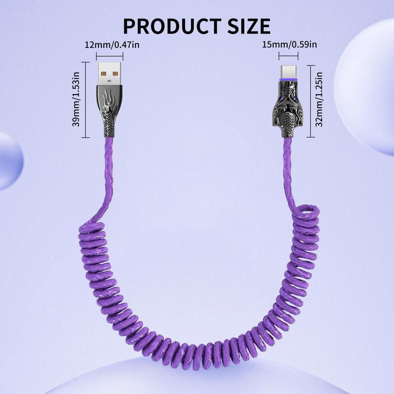 5A 100W LED Light Up Dragon Design USB-C Car Data Cable, Anti-spring Bending Design USB-C Cable, Durable Cable for Samsung Xiaomi OPPO Vivo 1