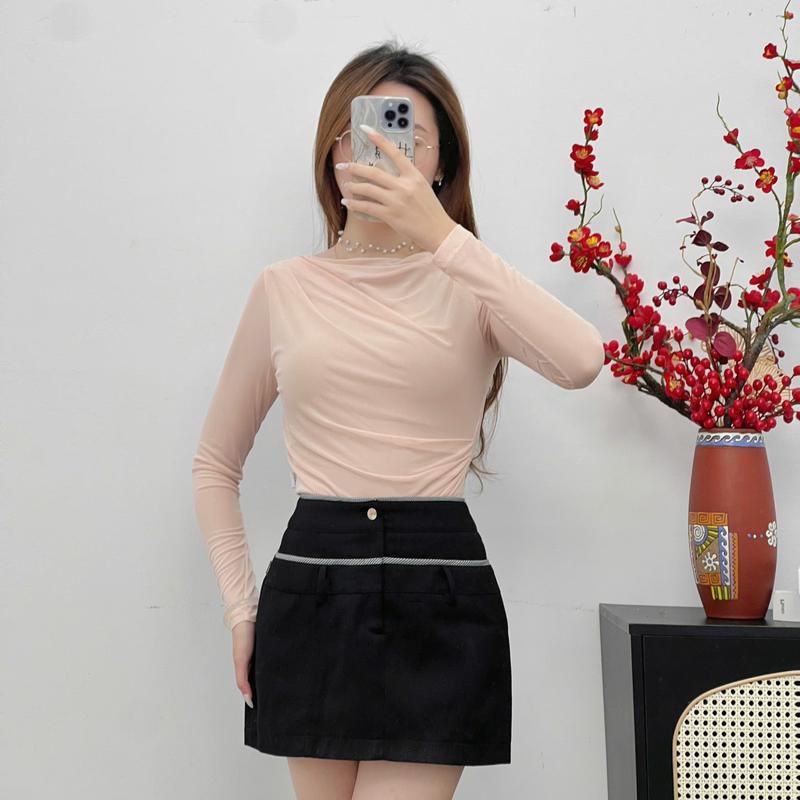 Product Introduction of Áo Nữ CChat Women Top Dáng Ôm Chất Lưới Xếp Vai Vải Nhập Khẩu 23TDC2013OT 8