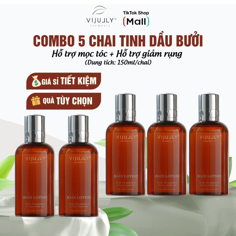 COMBO 5 CHAI Tinh dầu bưởi Vijully hỗ trợ mọc tóc hỗ trợ giúp giảm rụng phiên bản cải tiến Dưỡng Tóc 150ml Nữ Women Chăm Sóc Tóc