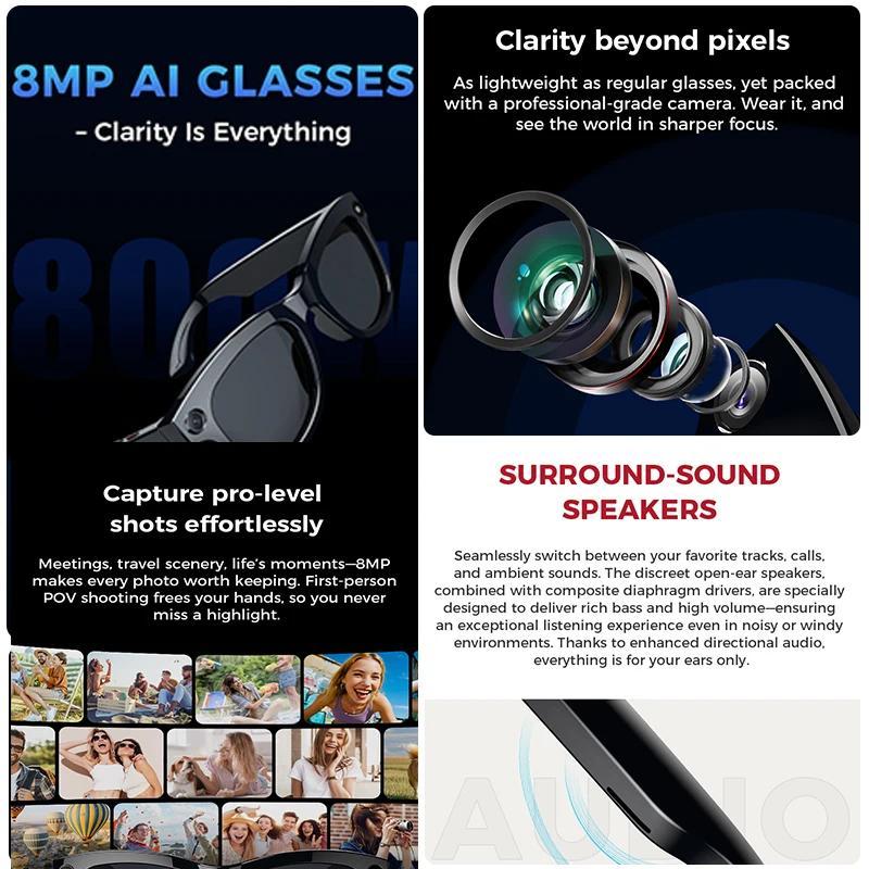 2025 New 800w HD Smart Glasses UV Protective Voice Assistant Touch Control Hands-Free Sound Surround Local Music Smart Glasses - Image 2