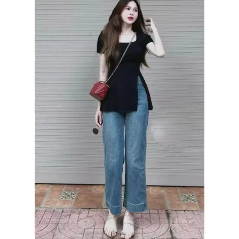 Áo thun  cổ vuông tay ngắn xẻ bigsize 40-120kg 0
