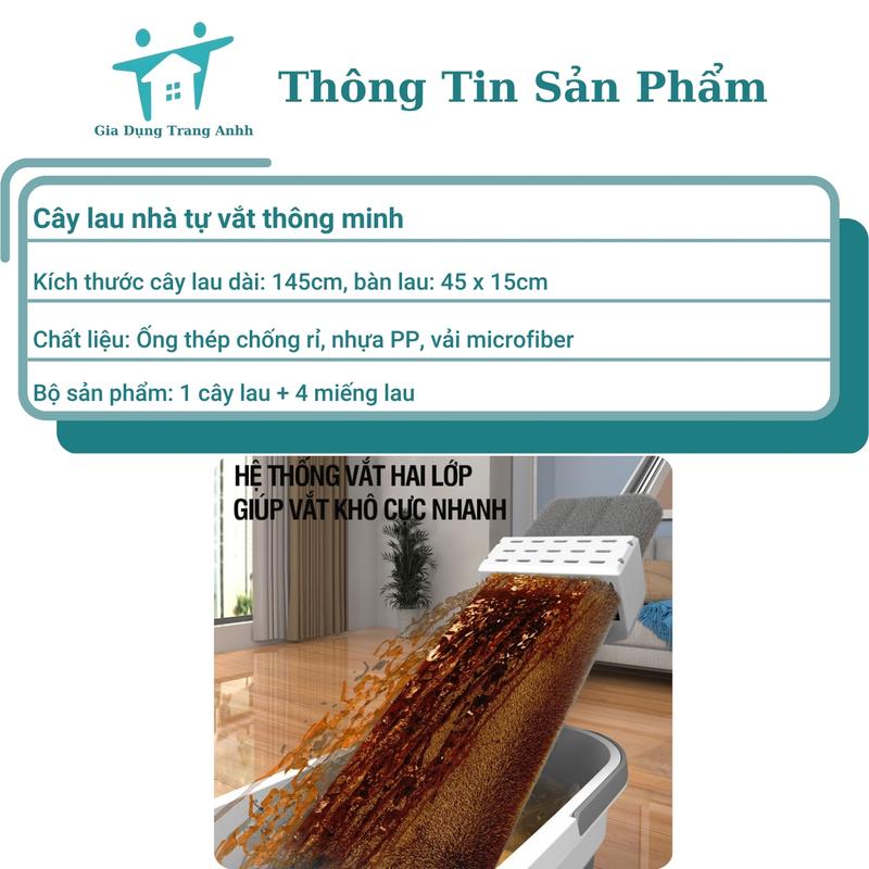 Cây Lau Nhà Tự Vắt Thông Minh Kèm Xô Gấp Gọn Silicon Tặng Kèm 4 Bông Lau Chổi Lau Nhà 360 Độ Lau Sàn Làm Sạch chổi  lau 8