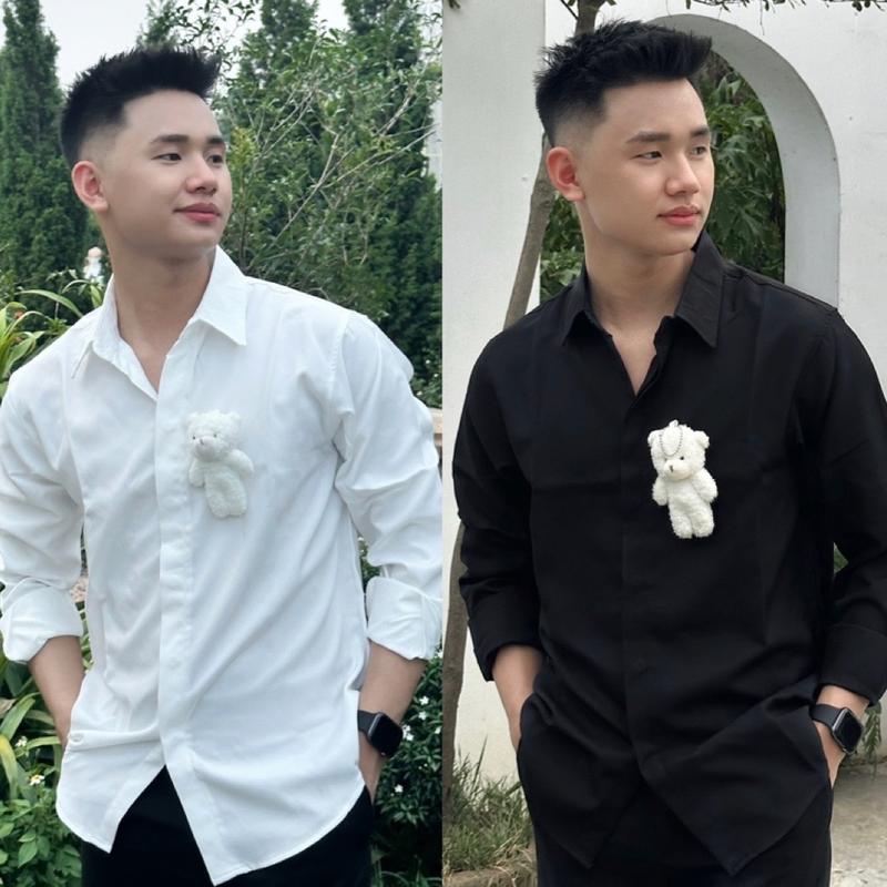 Áo Sơ Mi Tay Dài Basic Giấu Nút Gắn Gấu Bông Tháo Rời Được, chất vải dày dặn Mr Smile 99 shop SM090 Nam Menswear