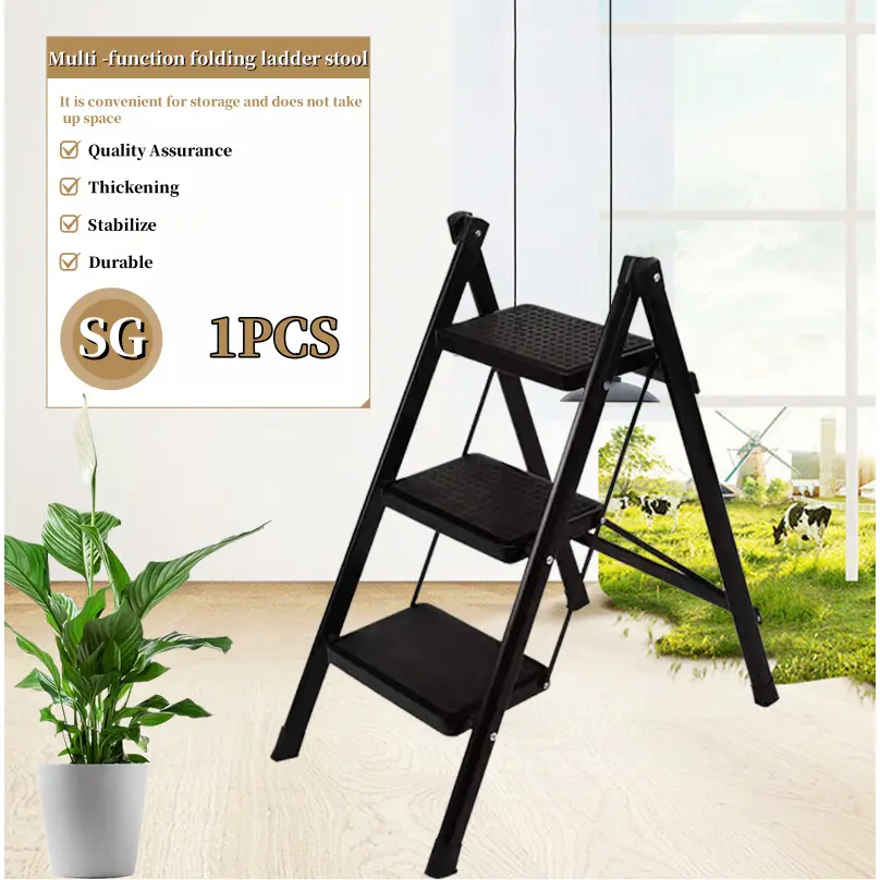 XiaoZhou-Household Folding 2/3/4 Step Stool Step Ladders Lightweight Black Foldable Step Stool Ladder