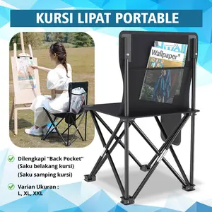 Kursi Lipat Portable Outdoor Kain Oxford Bangku Camping Rangka Besi Kuat Travel Edition Free Tas 031-12