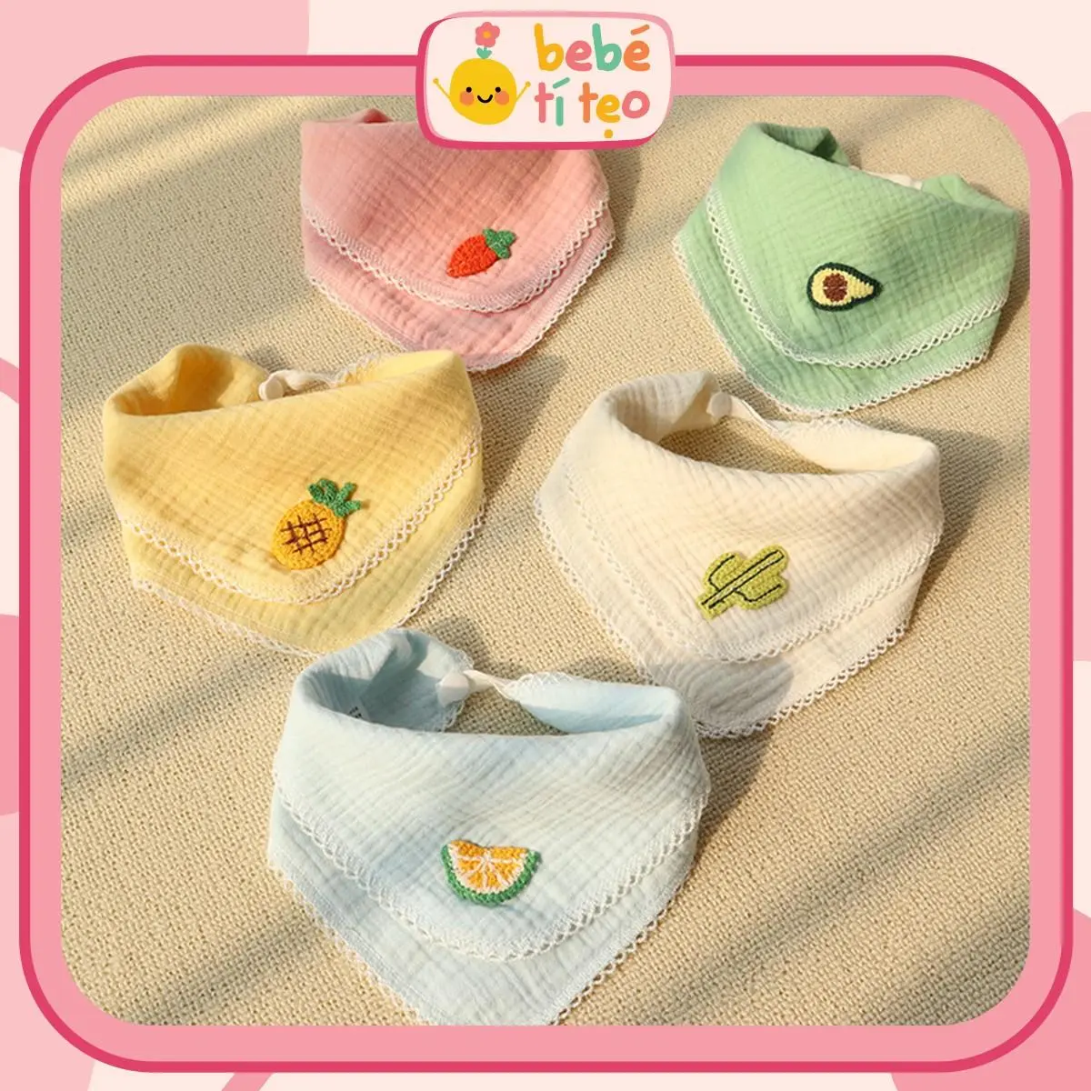 Khăn Yếm xô tam giác trái cây, khăn sữa vải sợi tre an toàn cho bé yêu Bebé Tí Tẹo YEM01