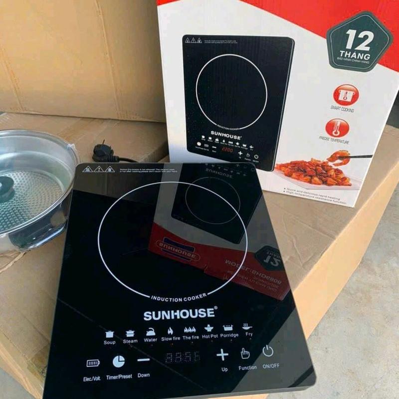 Bếp Từ Sunhouse, Bếp Điện Cảm Ứng Thế Hệ Mới Tặng Kèm Nồi Lẩu Chống Khê, Mặt Kính Chịu Lực(Mẫu 2025 ) Inox nướng