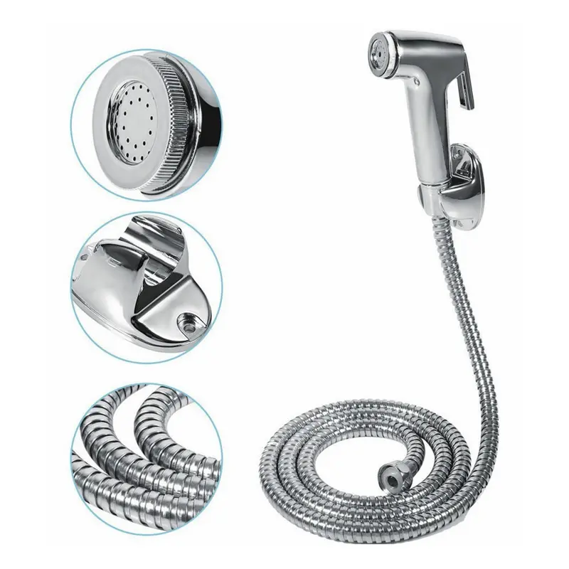Chrome Bidet Shattaf Douche Spray Hygienic Toilet Shower Head Hose Set 0