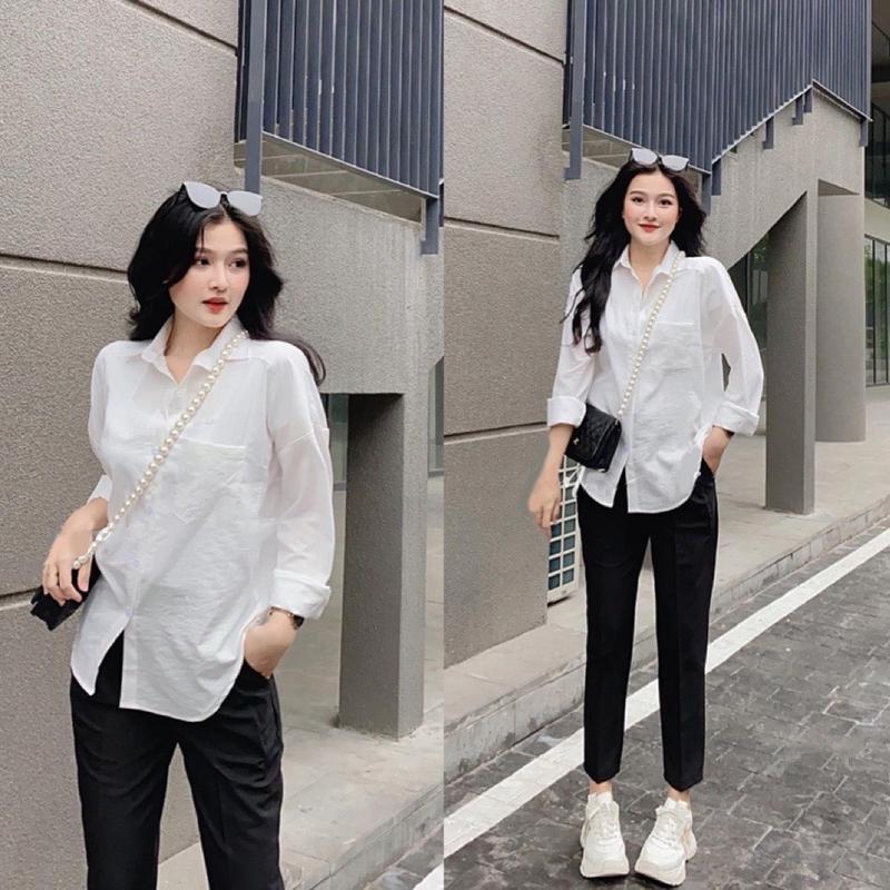 Áo sơmi nữ nhiều màu học sinh, công sở thanh lịch, trẻ trung, chất vải đũi mịn mát Women Top Đen