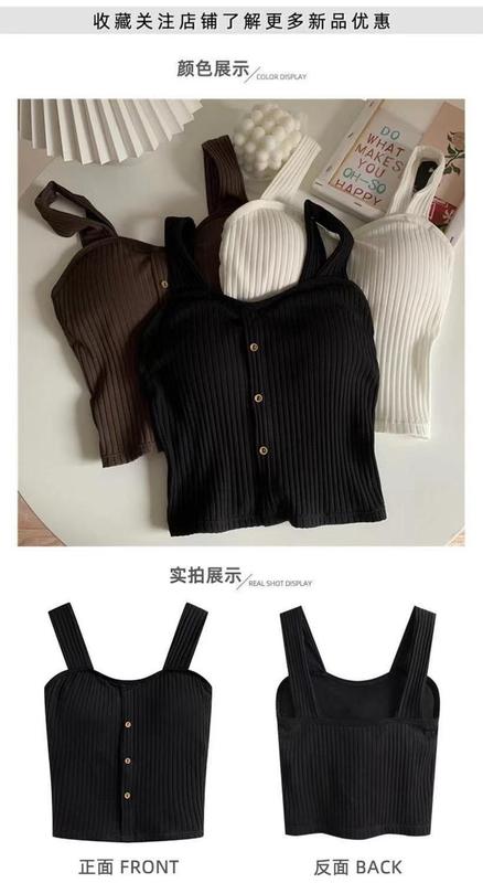 Product Introduction of Cute Sleeveless Women's Summer 2024 Chest Cover Korean Style Sexy Knitted Camisole Vest with Chest Pad Women Comfort Cotton Fabric Strappy Spaghetti Womenswear 7