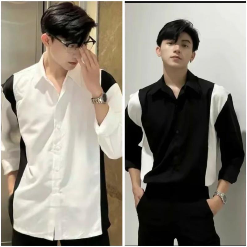 Áo Sơ Mi Nam Dài Tay Phối Màu 2 Bên Chất Liệu Vải Thoáng Mát Thời Trang Mẫu Mới Nhất Menswear Shirt Hàn Quốc Form Body Ôm Trọn Bờ Lịch Lãm Chống Nhăn Không Xù Không Phai Màu