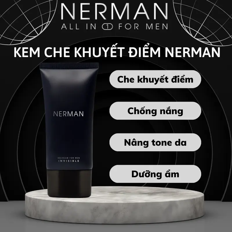 Kem che khuyết điểm cho nam Nerman BB Cream Invisible 3in1 Chống nắng SPF 45+ , che khuyết điểm, dưỡng ẩm Nerman 50g với 2 loại Tone sáng và Tone tự nhiên 0