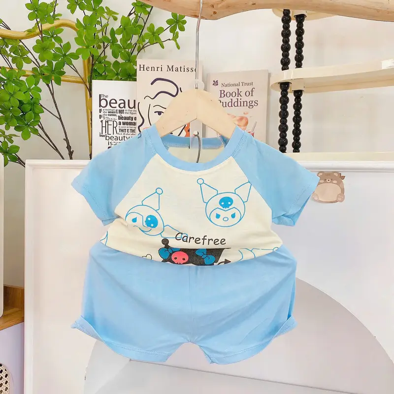 Bộ cộc tay thun lạnh họa tiết xinh xắn mềm mát co giãn thoải mái cho bé gái từ 5kg-15kg 3