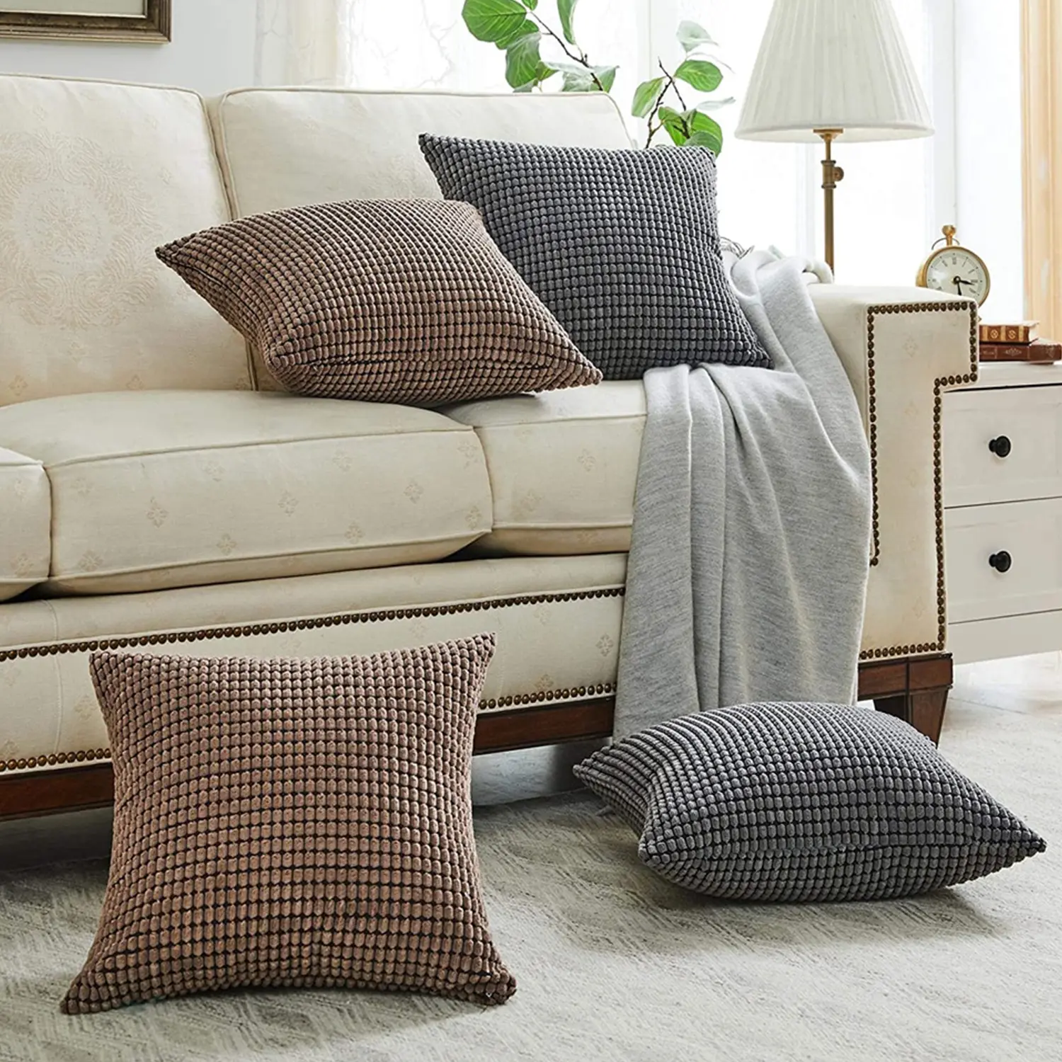 Plain Color Thick Cotton Throw Pillowcase For Sofa With Zipper 18*18inch Comfortable Soft Square Pillowcase