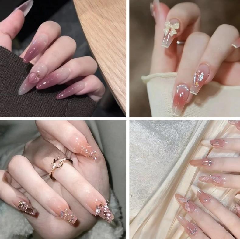 Tổng hợp các mã Nail xinh đính đá cao cấp dành  cho Nữ - bộ 24 móng tay giả được tặng keo dán và phụ kiện pana