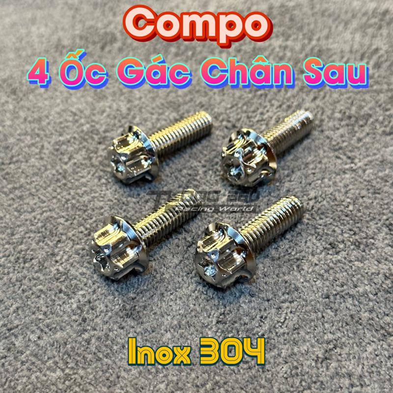 COMPO 4 Ốc Gác Chân Sau 8li25 Trụ Salaya Inox 304 Cho Exciter , Raider , Satria , Winner ...