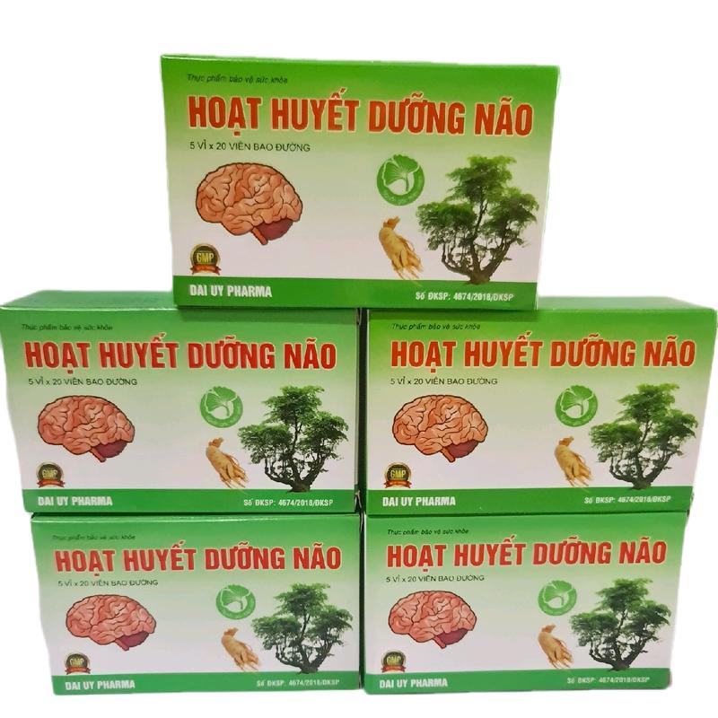 Combo 5h Hoạt huyết dưỡng não. Giúp hỗ trợ giảm đau đầu, mất ngủ, tê bì chân tay.Giúp giảm các biểu hiện của thiểu năng tuần hoàn não. Hộp 5 vỉ, mỗi vỉ 20 viên bao đường. hoạt  huyết  dưỡng  não