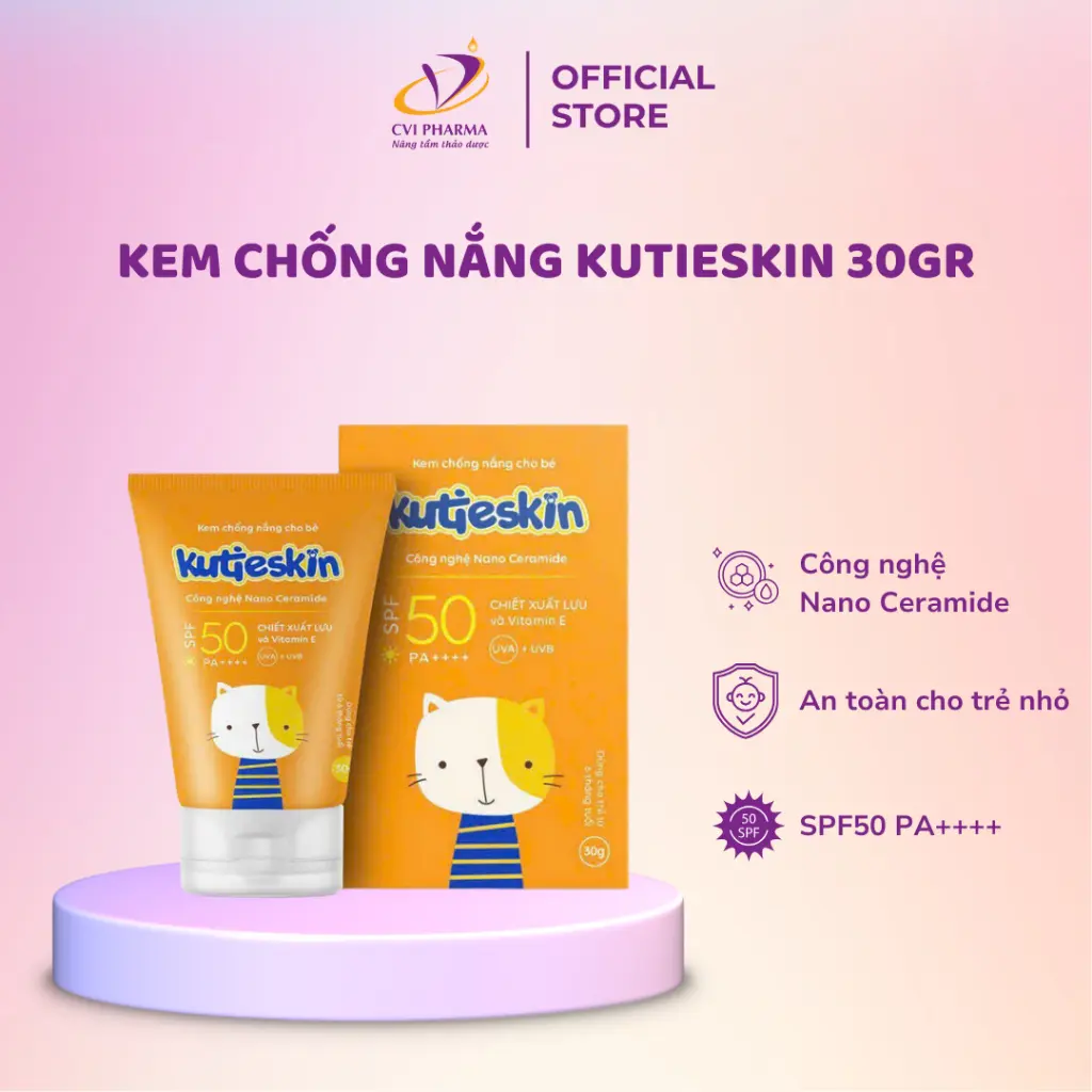 Kem chống nắng cho bé Kutieskin tự nhiên, chống tia UV,SPF 500+, bổ sung Ceramide - Tuýp 30gr