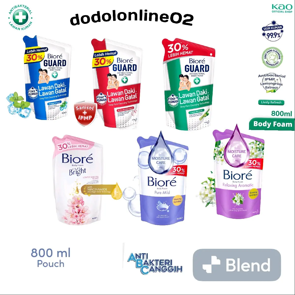 Biore bodywash refill 800ml //Sabun cair biore pouch isi ulang