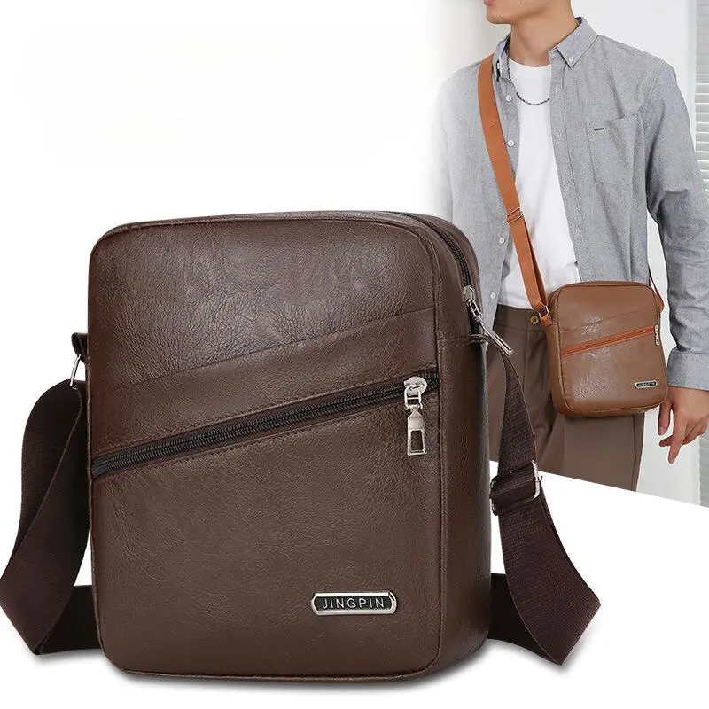 New PU shoulder soft leather backpack men's casual crossbody business small square bag men