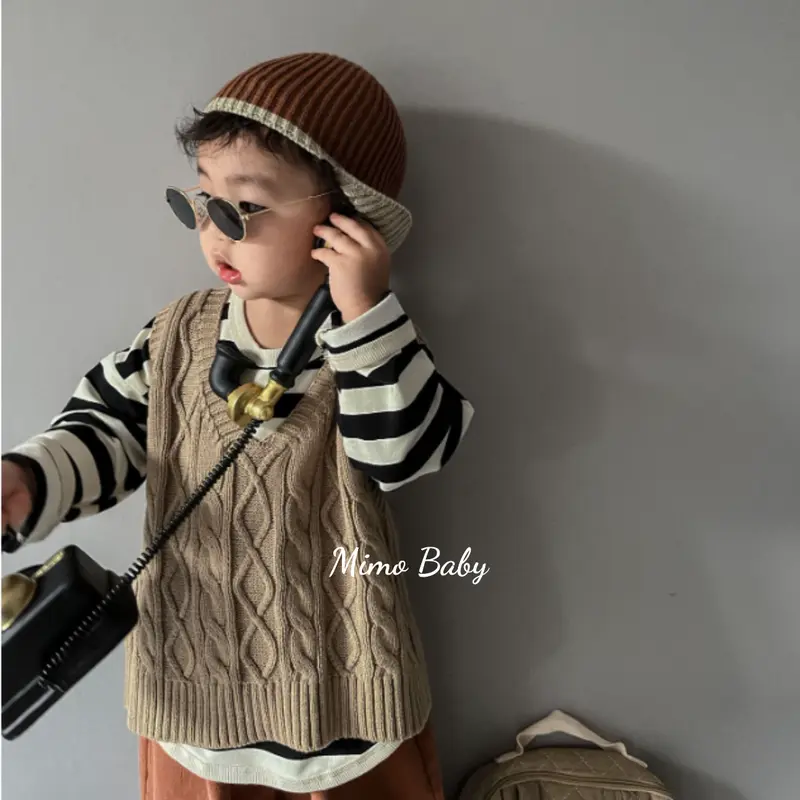 Áo gile len dệt kim cổ tim phong cách vintage mùa thu đông cho bé (10-22kg) QA68 Mimo Baby 3