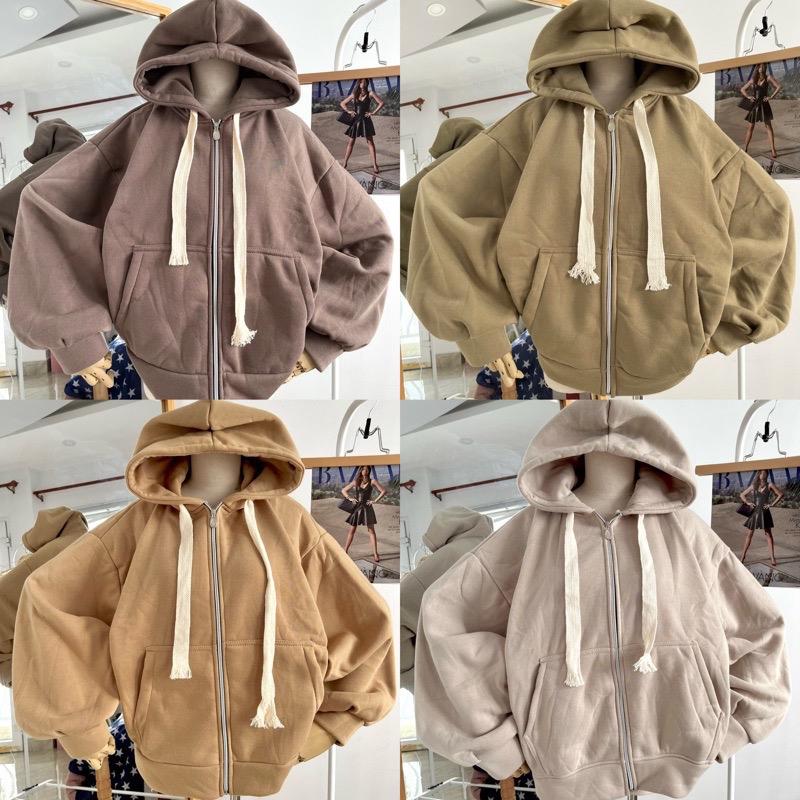 Áo Khoác Nỉ Tay Phồng 4 túi Form Dài Rộng Nữ, áo khoác kiểu basic dễ thương có lót bông mềm mịn form 40-70kg mặc đẹp đen khoá đính 3 hoa áo hoodie & áo len Women