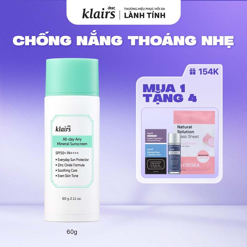 [M] Kem chống nắng Dear, Klairs All-day Airy Mineral Sunscreen SPF50+ PA+++ 60g