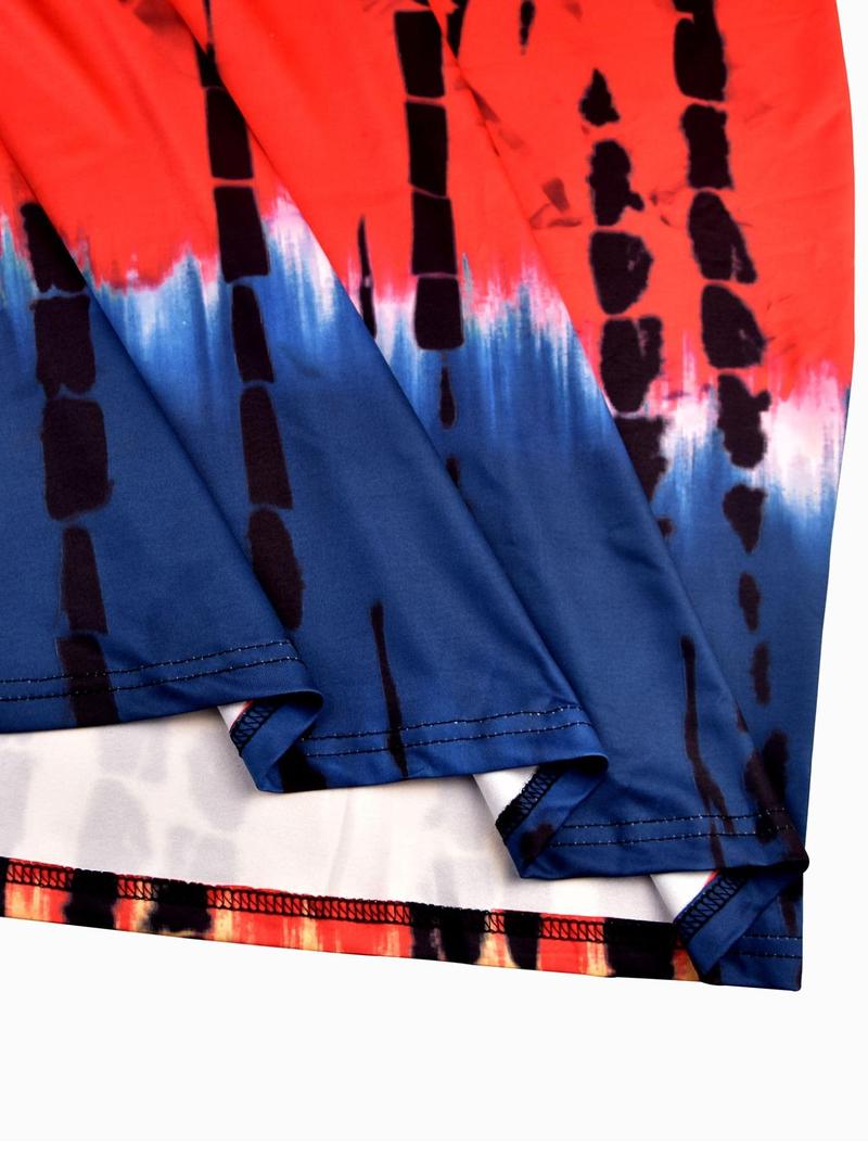 Product Introduction of Women's Plus Size Tie Dye Print Round Neck Tee Dress, Elegant Short Sleeve Crew Neck Dress for Summer, Fashion Women Plus Clothing for Daily Wear 5