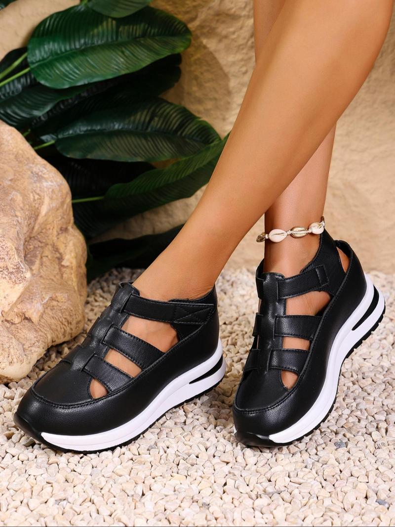 Product Introduction of Women's Fashionable Solid Color Platform Sandals, Casual Comfortable Velcro Sandals for Summer, Female All-match Round Toe Sandals for Daily Wear 2