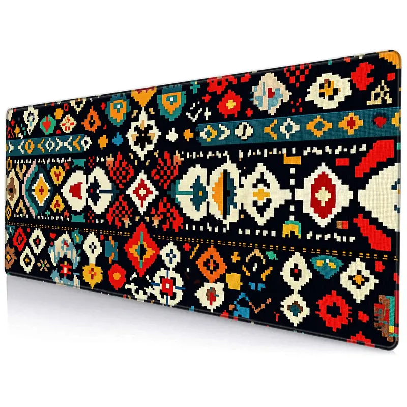 Boho Style Geometric Pattern Mouse Pad, Rectangle Gaming Mouse Pad with Non-slip Rubber Base, Decorative Desk Keyboard Mat for Home Office Game Room 0