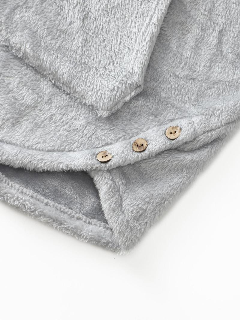 Product Introduction of Women's Highland Cow & Sunflower Print 3d Ear Decor Button Front Thermal Lined Hoodie, Casual Asymmetrical Hem Drop Shoulder Kangaroo Pocket Fuzzy Hooded Sweatshirt for Daily Wear, Ladies Clothes for Fall & Winter 8
