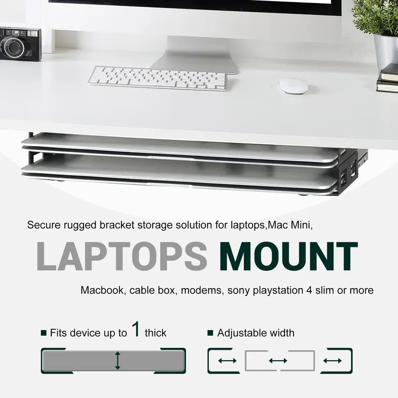 Under Desk Double Layer Laptop Stand, 1 Box Laptop Storage Rack with Screws, Desk Storage Rack for Laptop & Keyboard, Home Organizer 5