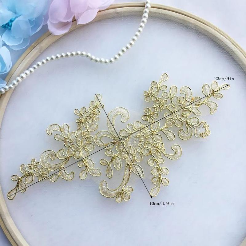 Product Introduction of Lace Flower Embroidery Patches, 2 Counts/set DIY Lace Flower Fabric Sticker, DIY Wedding Dress Headwear Accessories 1