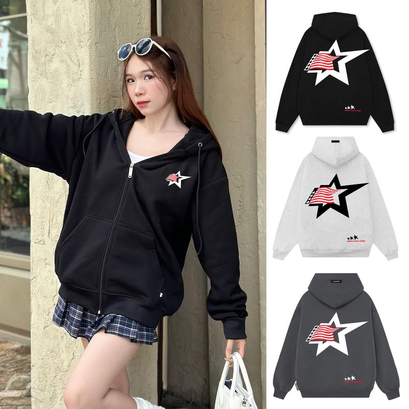 Áo Khoác Hoodiezip Ngôi Sao In Hình Sao Form Rộng Thecinddy Chất Nỉ Cao Cấp Nam Nữ KI031 áo  hoodie  zip  boxy  nữ áo  khoác  nỉ  dày  dặn