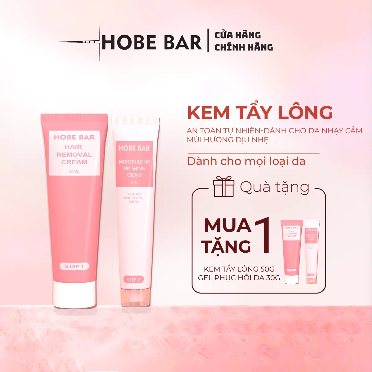 [MUA 1 TẶNG 1] Kem tẩy lông 7 tầng chiết xuất thực vật dịu nhẹ HOBEBAR dành cho cả nam và nữ, giúp loại bỏ lông tay, lông chân, lông nách (Kem tẩy lông 50g + Gel dưỡng phục hồi 30g)