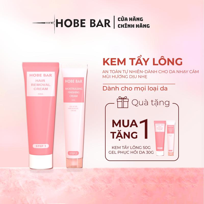 MUA 1 TẶNG 1 Kem tẩy lông 7 tầng chiết xuất thực vật dịu nhẹ HOBEBAR dành cho cả nam và nữ giúp loại bỏ lông tay lông chân lông nách Kem tẩy lông 50g + Gel dưỡng phục hồi 30g