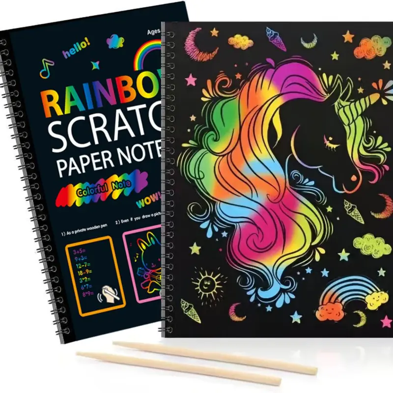 Scratch Book, 1 Set Colorful Scratch Paper, DIY Drawing Book, Art Supplies for Birthday Party Holiday, Suitable for Boys and Girls 2