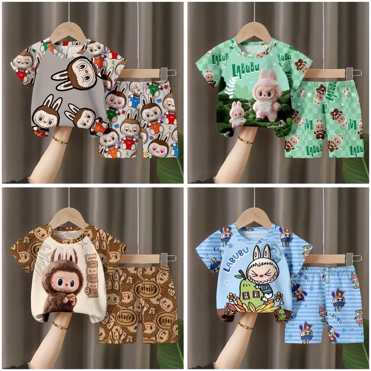 Combo 4 bộ LABUBU bé trai in 5D chất thun Thái mềm mịn đủ size 7-38kg đồ cho bé trai
