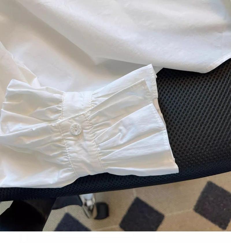 Product Introduction of Áo Sơ Mi Selvedge Dây Phong Cách Pháp, Đồ Lót Nữ Mùa Xuân Và Mùa Thu, Thiết Kế Đẹp, Cổ Điển Độc Đáo Tay Chuông Ngắn Cổ Chân Đế Áo Trắng 11