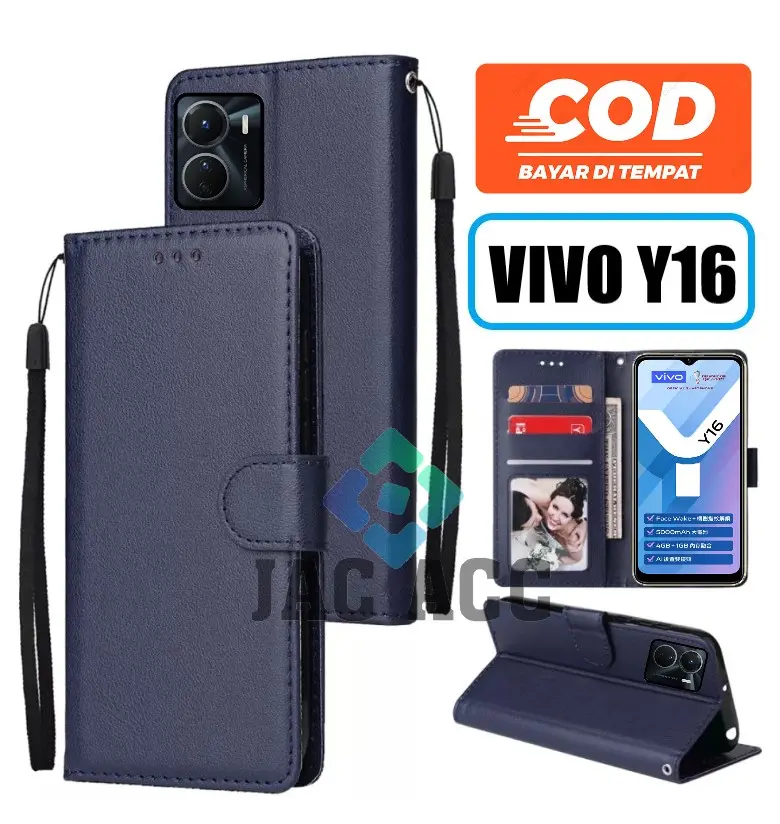 DOMPET HP PREMIUM UNTUK VIVO Y16 NEW 2022 LEATHER FLIP WALLET CASE