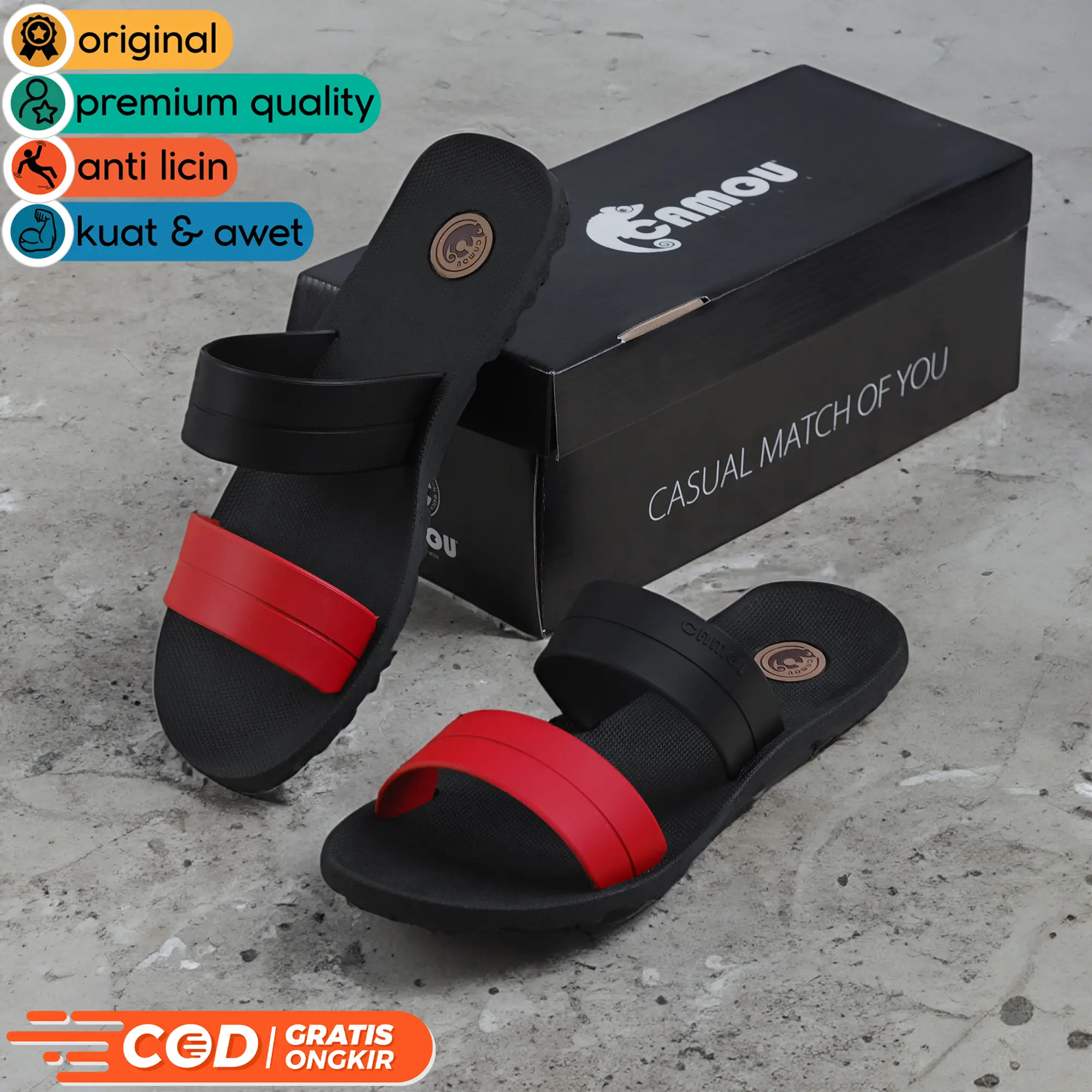 Sandal Selop Pria CAMOU DAKOTA JASPER Original Sendal Kasul Slip On Cowok Bahan Karet Terbaru Anti Slip Kasual
