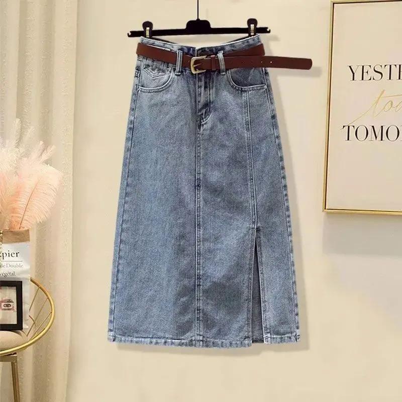 Product Introduction of 2Pcs Dress Women Korean Style Plus Size Suit Women's Design Sense Western Style Shirt Slim Denim Skirt Female Trend Skirts for Women 12