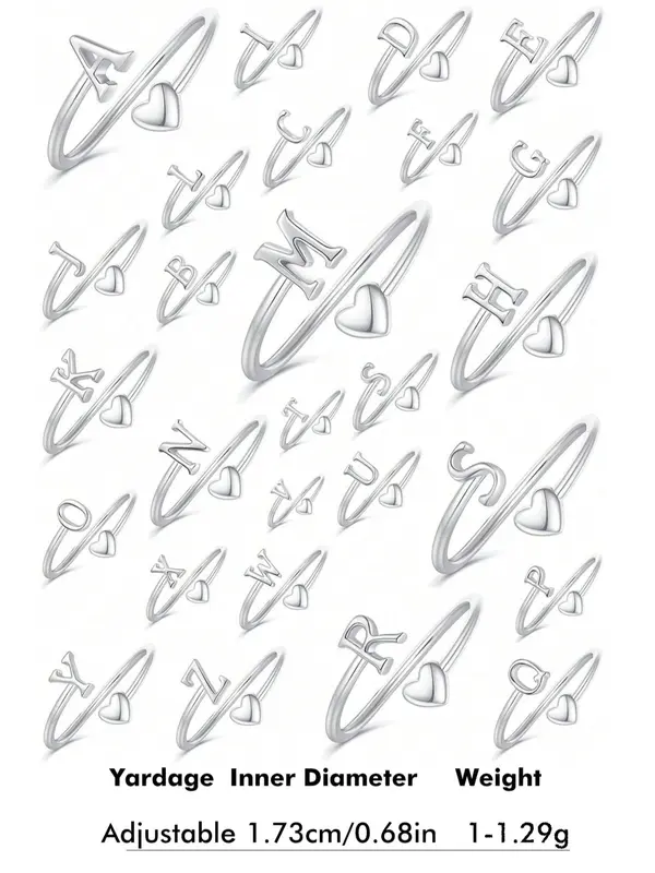 S925 Sterling Silver Simple Initial Letter Design Adjustable Ring, Fashion Accessories for Women & Girls, Trendy All-match & Exquisite Jewelry for Birthday Gift 1