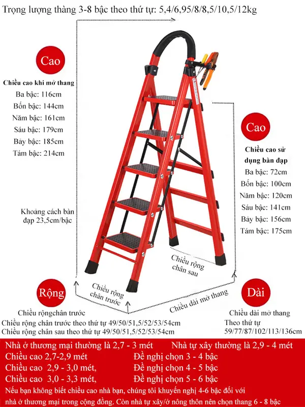 Thang Gấp Gọn TIMTOLL 3/4/5 Bậc Kim Loại Thép Carbon Chống Trượt - Đen 8