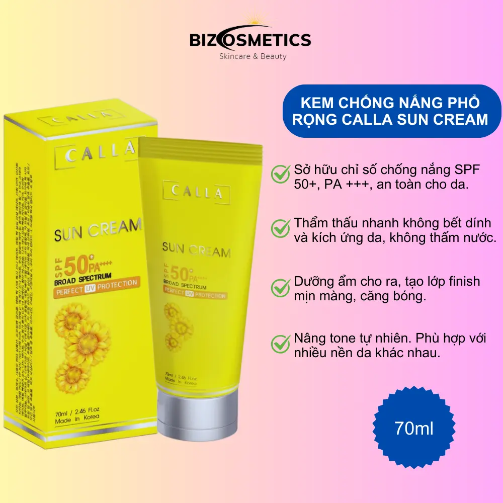 Kem chống nắng phổ rộng Calla Sun Cream SPF 50+ PA++++ 70ml