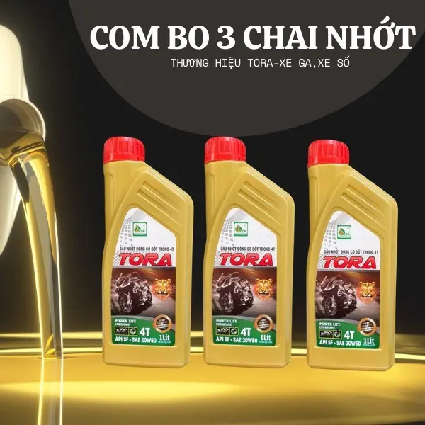 Combo 3 Chai Nhớt Gía Sỉ Thương Hiệu TORA 20W50 SF Dành Cho Xe Số 0.8L-1L