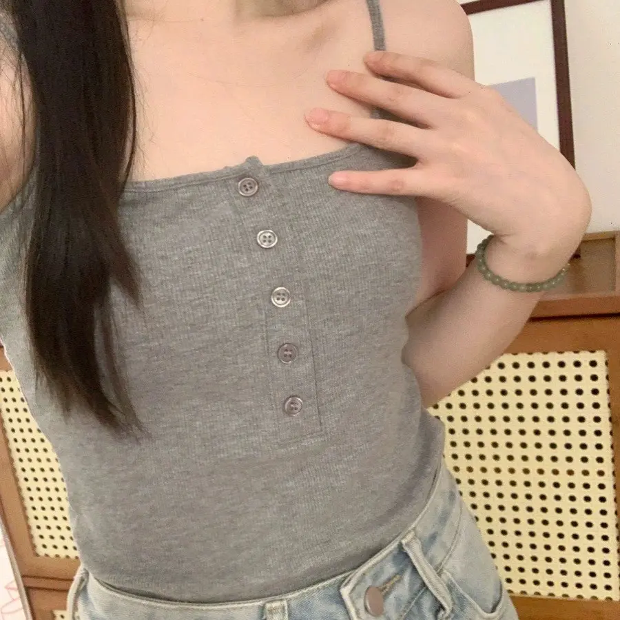 Áo Hai Dây Nữ Có Cúc Ngực Full Màu Đáng Yêu Top Women