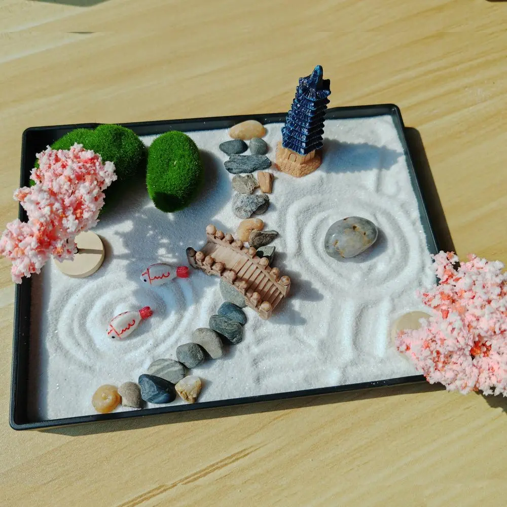 Japanese Style Miniature Garden Kit, Cherry Blossom Sand DIY Garden Decoration, Garden Miniatures for Home Office Desk, Garden Decoration Supplies