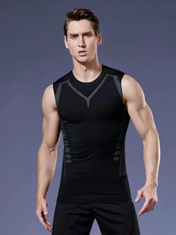 Men's Geometric Print Sports Vest, Breathable Quick Drying Compression Tank Top, Round Neck Sleeveless Top for Basketball Cycling Running 2